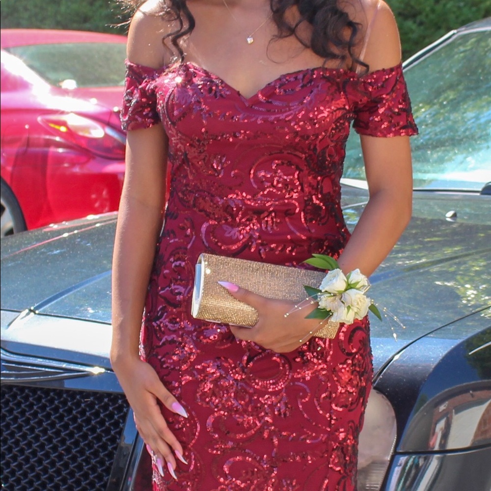 Short sleeve Red Sequin Dress